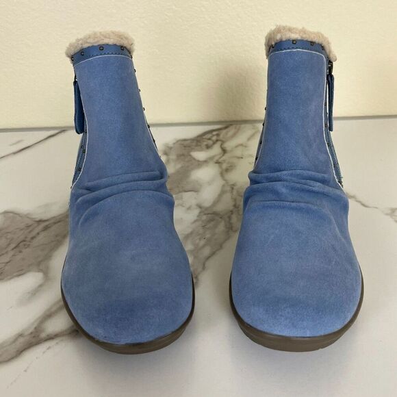 Skechers Women's Size 11 Blue Jumper Sweet Stud Suede Leather Faux Fur Booties - Picture 6 of 15